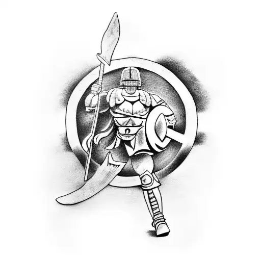 A tattoo of a Spartan warrior holding a football and wearing an Arsenal jersey, blending your favorite things of Arsenal and Spartans tattoo design idea