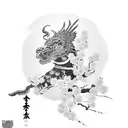 samurai and phoenix  with cherry blossom tree tattoo design idea