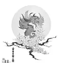 samurai and phoenix  with cherry blossom tree tattoo design idea