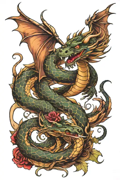 Dragon and Snake tattoo tattoo design idea