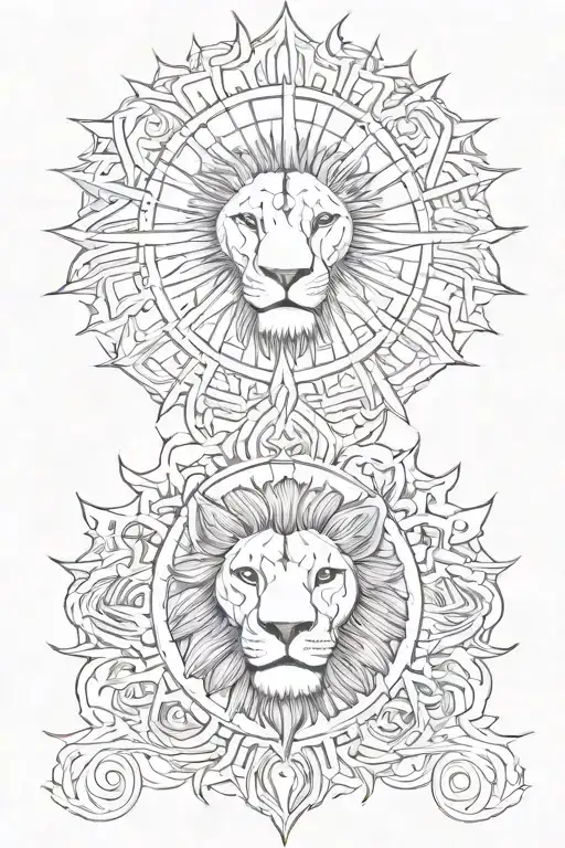 sun rays with a 2 lions facing forward tattoo design idea