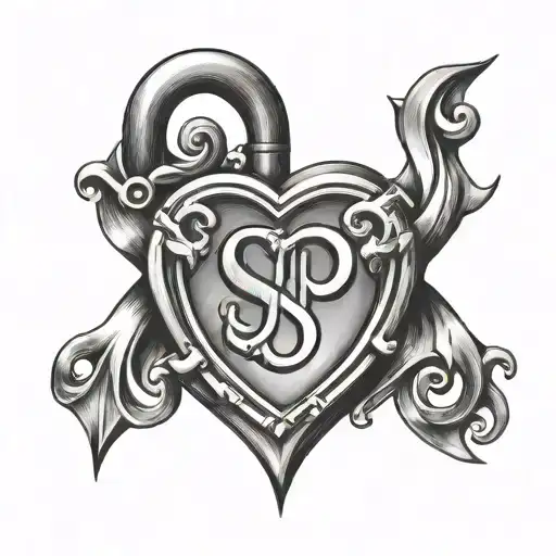 initials sp heart shaped lock tattoo design idea