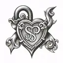 initials sp heart shaped lock tattoo design idea