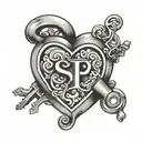 initials sp heart shaped lock tattoo design idea