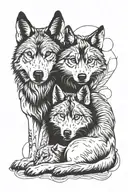 alpha mal wolf with daughter pup, protecting tattoo design idea