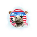 A patriotic scene with a bear saluting the American flag tattoo design idea