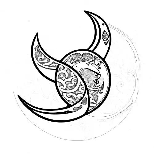 A crescent moon with intricate knight armor patterns tattoo design idea