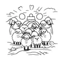 A group of sheep standing in front of a church tattoo design idea
