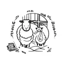 A group of sheep standing in front of a church tattoo design idea