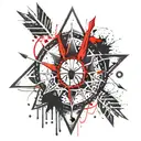Chaos arrow star with spider web in middle finger tattoo design idea