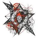 Chaos arrow star with spider web in middle finger tattoo design idea