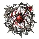 Chaos symbol with spider we b in middle surrounded by violets tattoo design idea