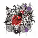 Chaos symbol with spider we b in middle surrounded by violets tattoo design idea