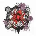 Chaos symbol with spider we b in middle surrounded by violets tattoo design idea