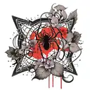 Chaos symbol with spider we b in middle surrounded by violets tattoo design idea