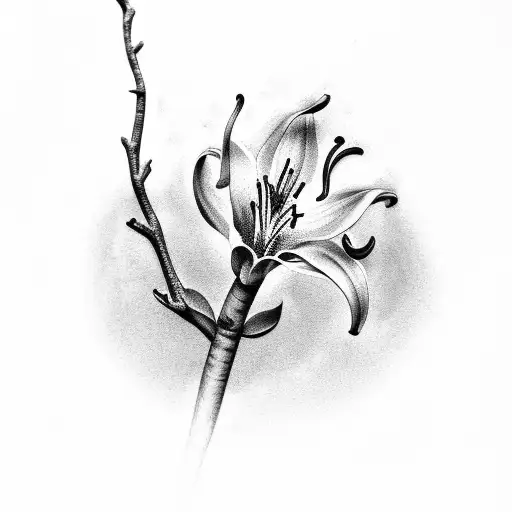 Ash tree, fire, Lilly flower tattoo design idea