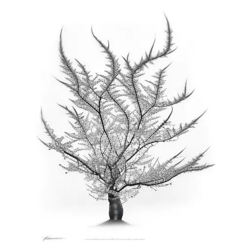 ash tree on fire with lillys at the base tattoo design idea