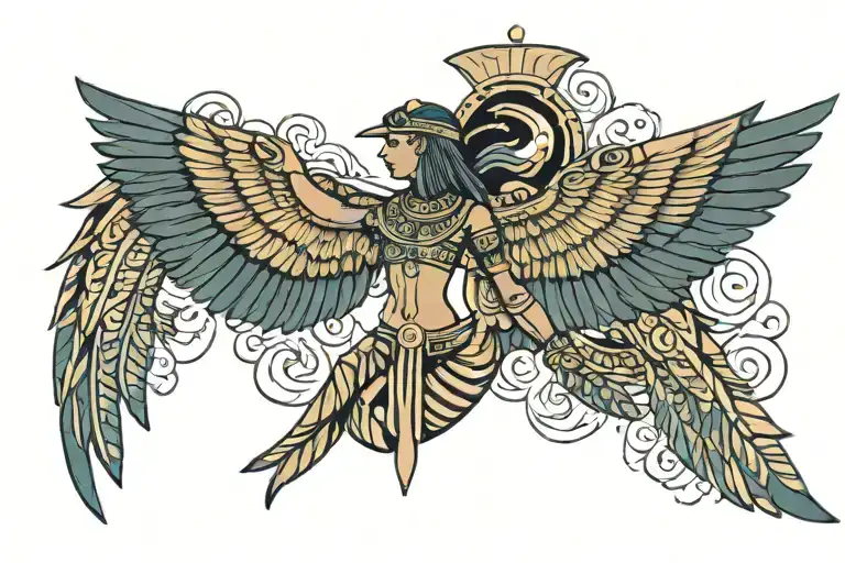 ancient Egyptian goddess Isis tattoo with wings for lower stomach  tattoo design idea