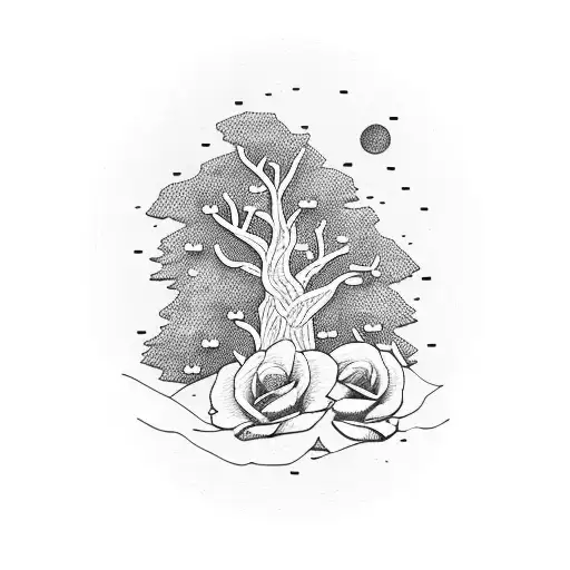 Pine Tree and rose brewery tattoo design idea