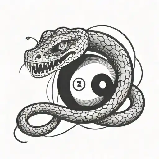 A snake with fangs wrapped around an 8 ball tattoo design idea