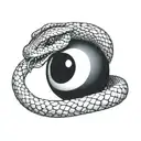 A snake with 2 fangs wrapped around a black 8 ball tattoo design idea