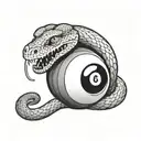 A snake with fangs wrapped around an 8 ball tattoo design idea
