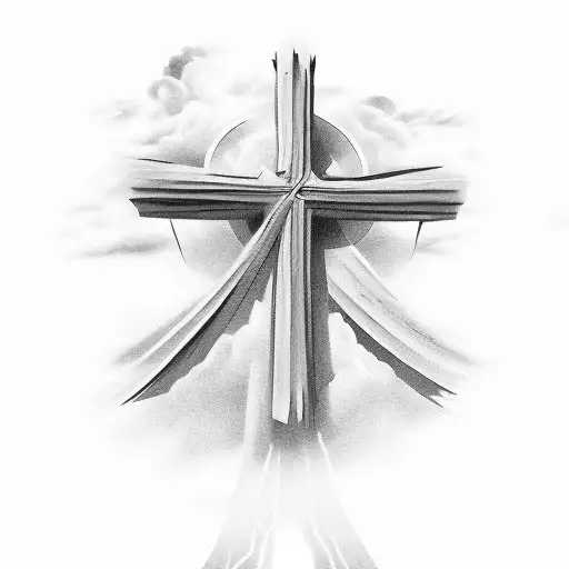 cross in a storm with lighting and clouds in the background  tattoo design idea