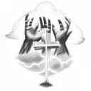 hands reaching for the cross in a storm with lighting and clouds in the background  tattoo design idea
