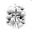 hands reaching for the cross in a storm with lighting and clouds in the background  tattoo design idea