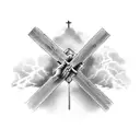 hands reaching for the cross from below in a storm with lighting and clouds in the background  tattoo design idea