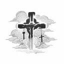 hands reaching for the cross from below in a storm with lighting and clouds in the background  tattoo design idea