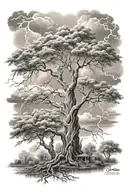 clouds fading lightning willow tree zeus  tattoo design idea