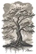 clouds fading lightning willow tree zeus  tattoo design idea