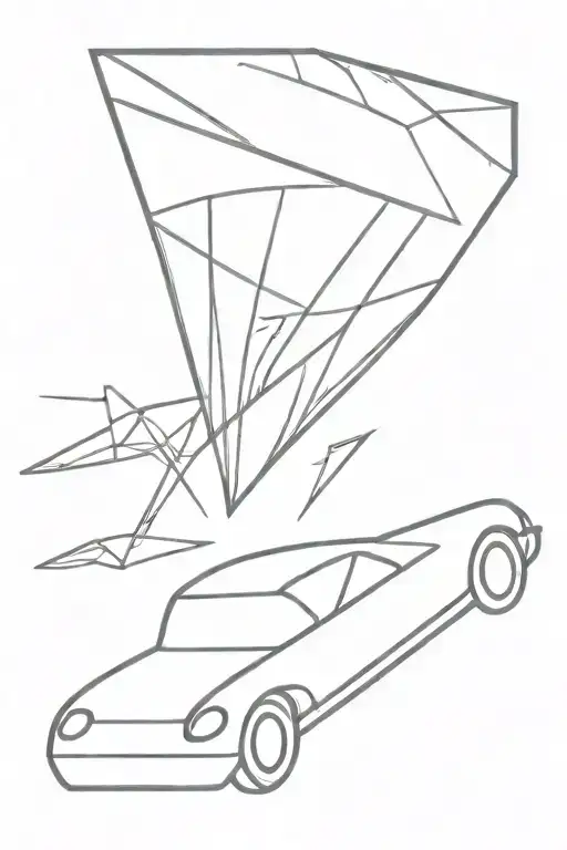 A minimalist tattoo of a sleek sports car with a kite flying above it tattoo design idea