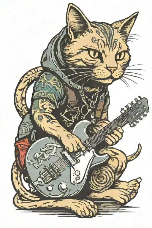 Funny metalhead cat tattoo design idea