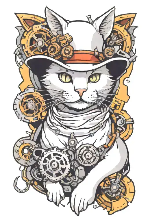 white cat mechanic tattoo design idea