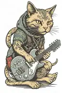 Funny metalhead cat tattoo design idea