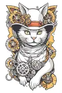 white cat mechanic tattoo design idea