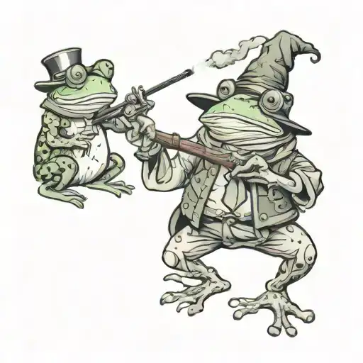 frog wizard and drog warrior smoking a pipe together tattoo design idea