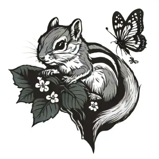  a  chipmunk and a butterfly tattoo design idea