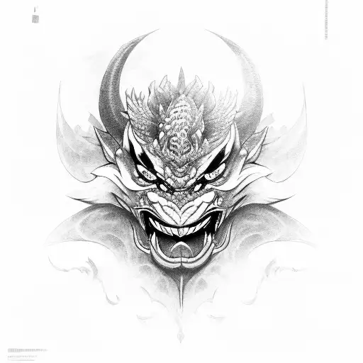 oni mask and dragons tattoo design idea