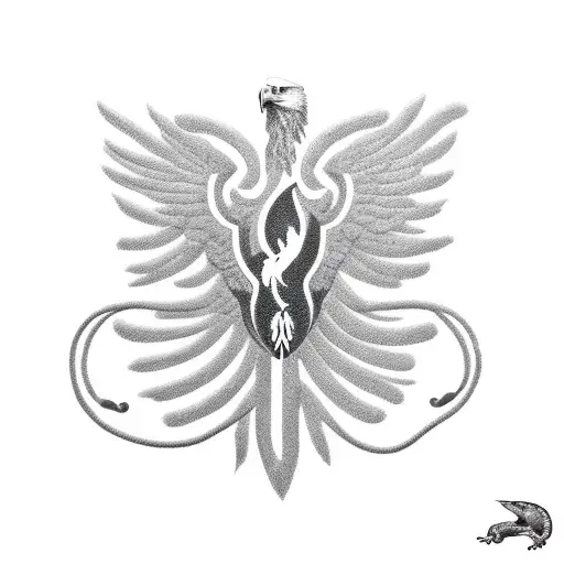 eagle clutching snake in front of american flag tattoo design idea