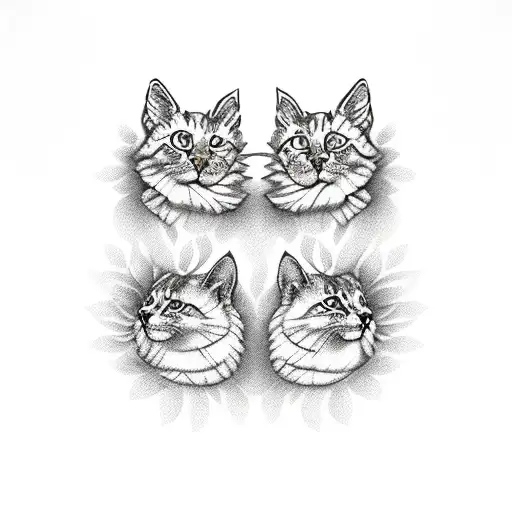 two cats with flowers and diamonds  tattoo design idea