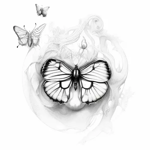 all the metamorphosis proces of a white butterfly tattoo design idea