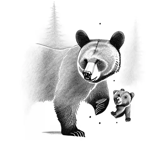 black bear with two cubs tattoo design idea