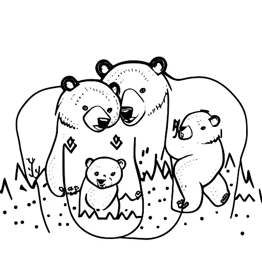 black bear with two cubs tattoo design idea