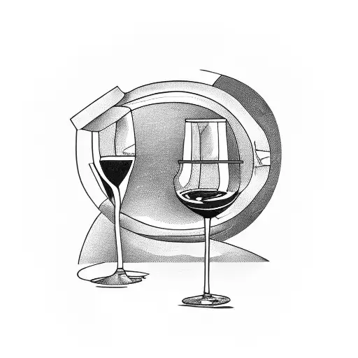 old school wine store with red wine in front and glasses tattoo design idea