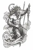 Poseidon throwing trident surrounded by raging waves tattoo design idea