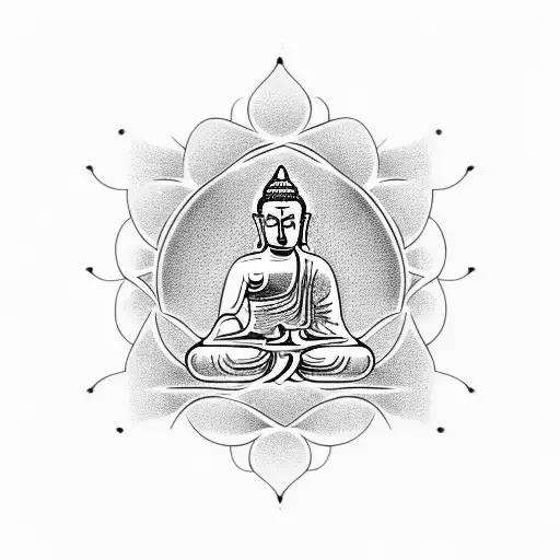 Budha over loto whit right hand raised tattoo design idea