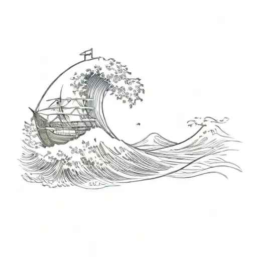 ship sailing sea wave tattoo design idea